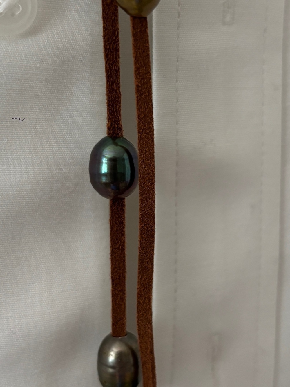 Genuine Tahitian Pearl Suede Lariat Necklace - Picture 6 of 6